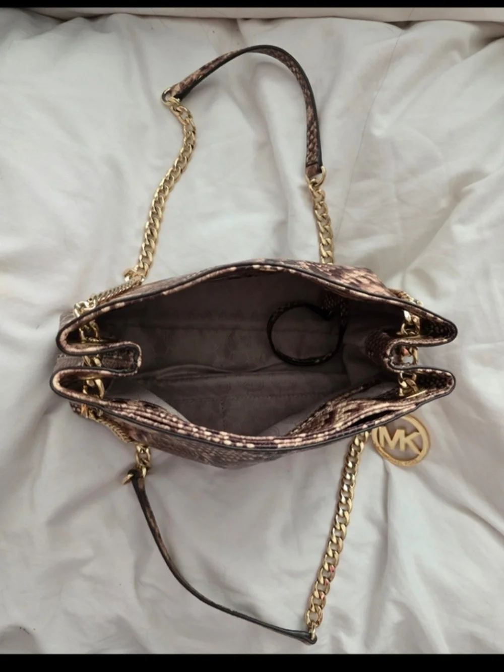 NWOT- Michael Kors Brown Snakeskin-Print Adjustable Chain Shoulder Strap